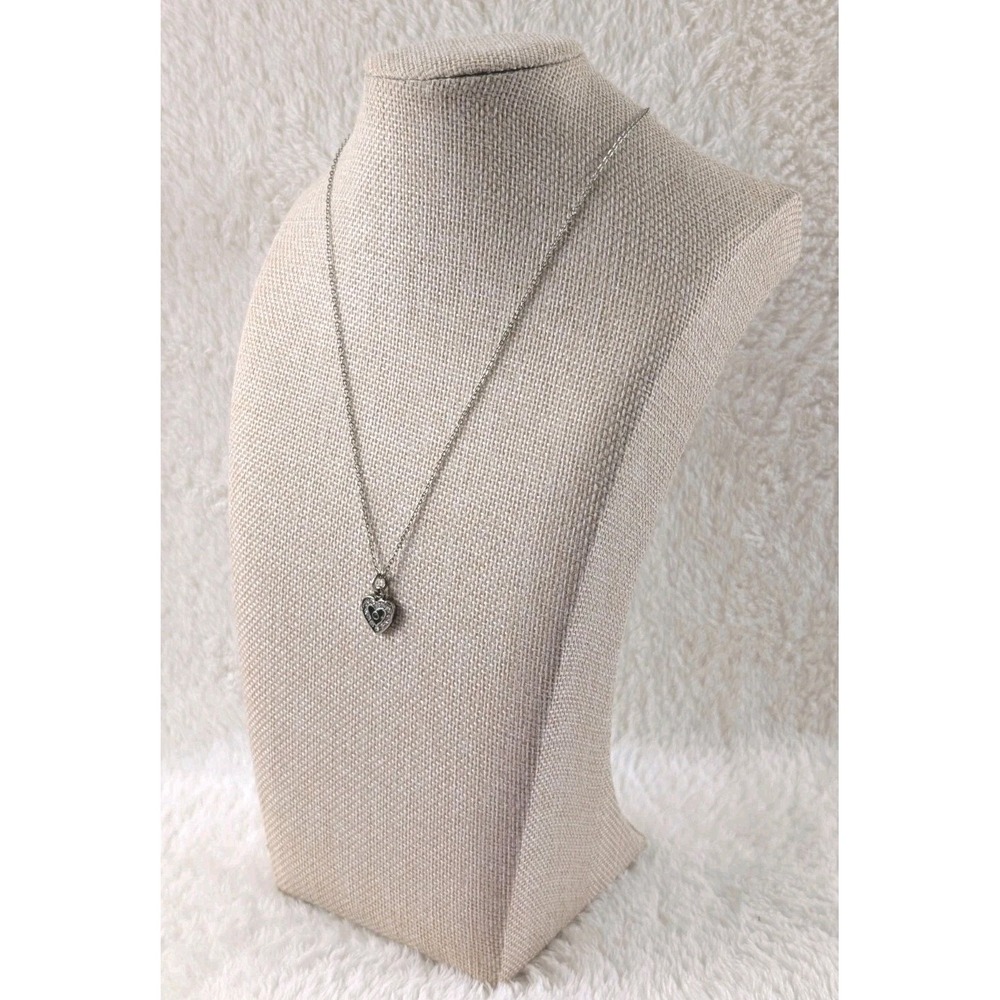 Silver-Tone Heart Pendant Necklace with Black Rhinestones – Vintage-Inspired...